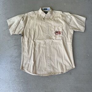 Chaps Ralph Lauren Shirt L Beige American Flag Sailboat Nautical Short Sleeve